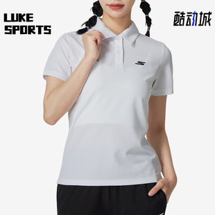 斯凯奇正品 女士透气夏季 Skechers 新款 翻领休闲短袖 POLO衫