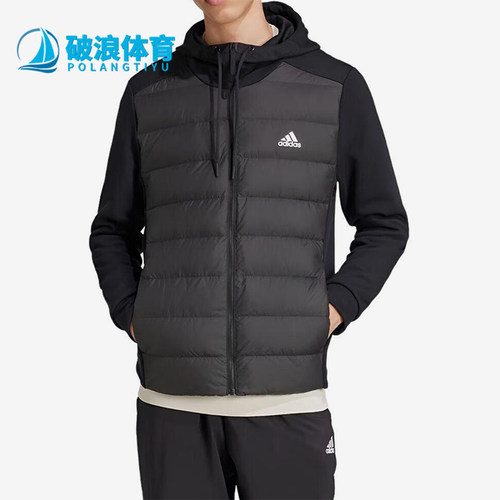 Adidas/阿迪达斯正品男保暖鸭绒外套连帽简约经典夹克外套KF8762