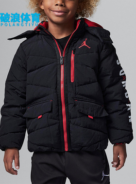 Nike/耐克正品JORDAN空新款儿童黑红色经典连帽棉服FB1746-010