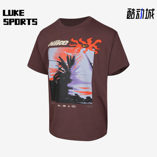 Nike/耐克正品印花短袖T恤新款儿童棕橙色经典短袖T恤IH1372-502