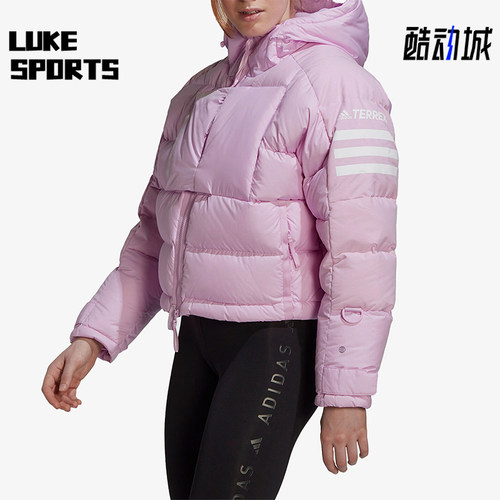阿迪达斯女士保暖短款连帽羽绒服
