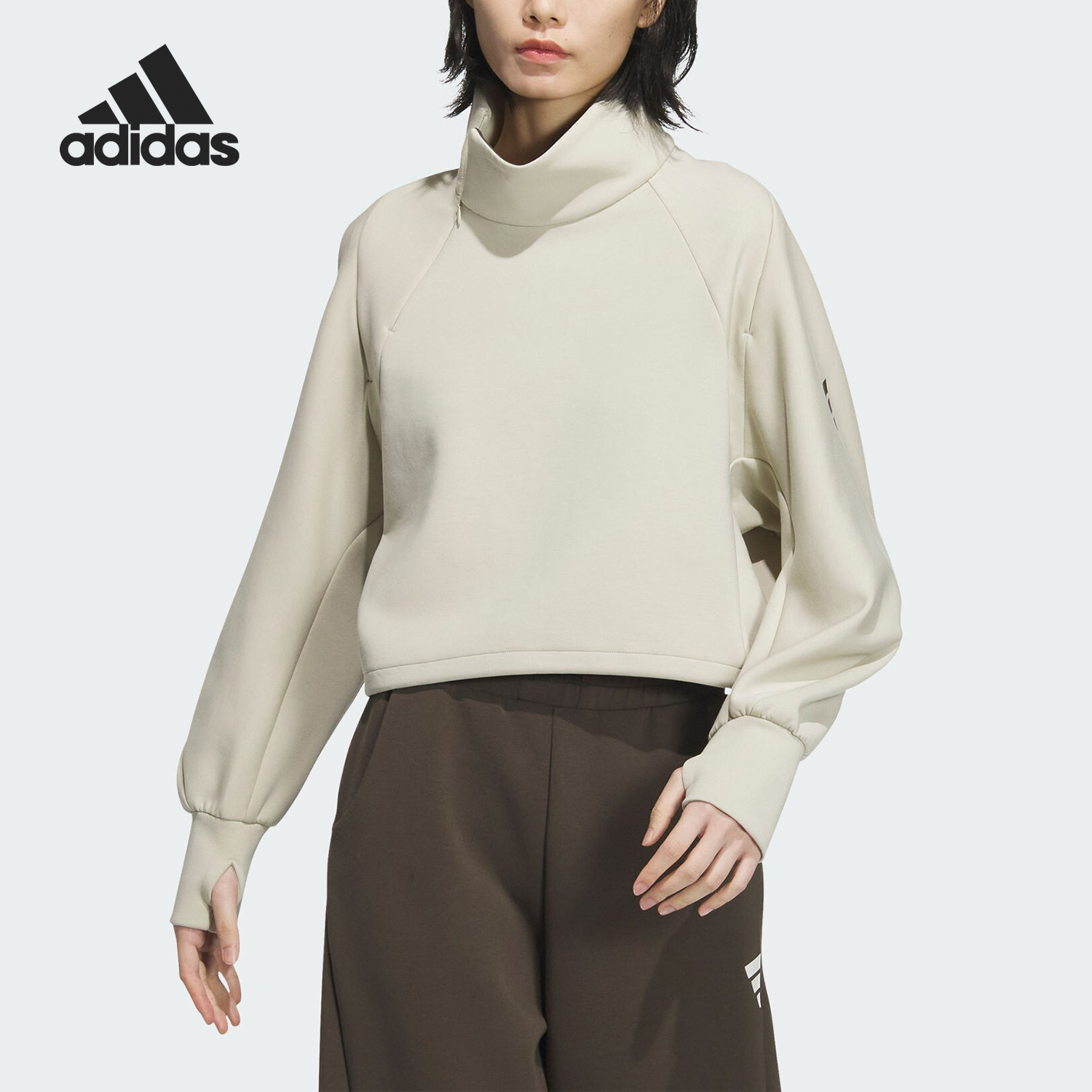 Adidas/阿迪达斯官方正品FUSTL W P CREW女士短款立领卫衣JM2456