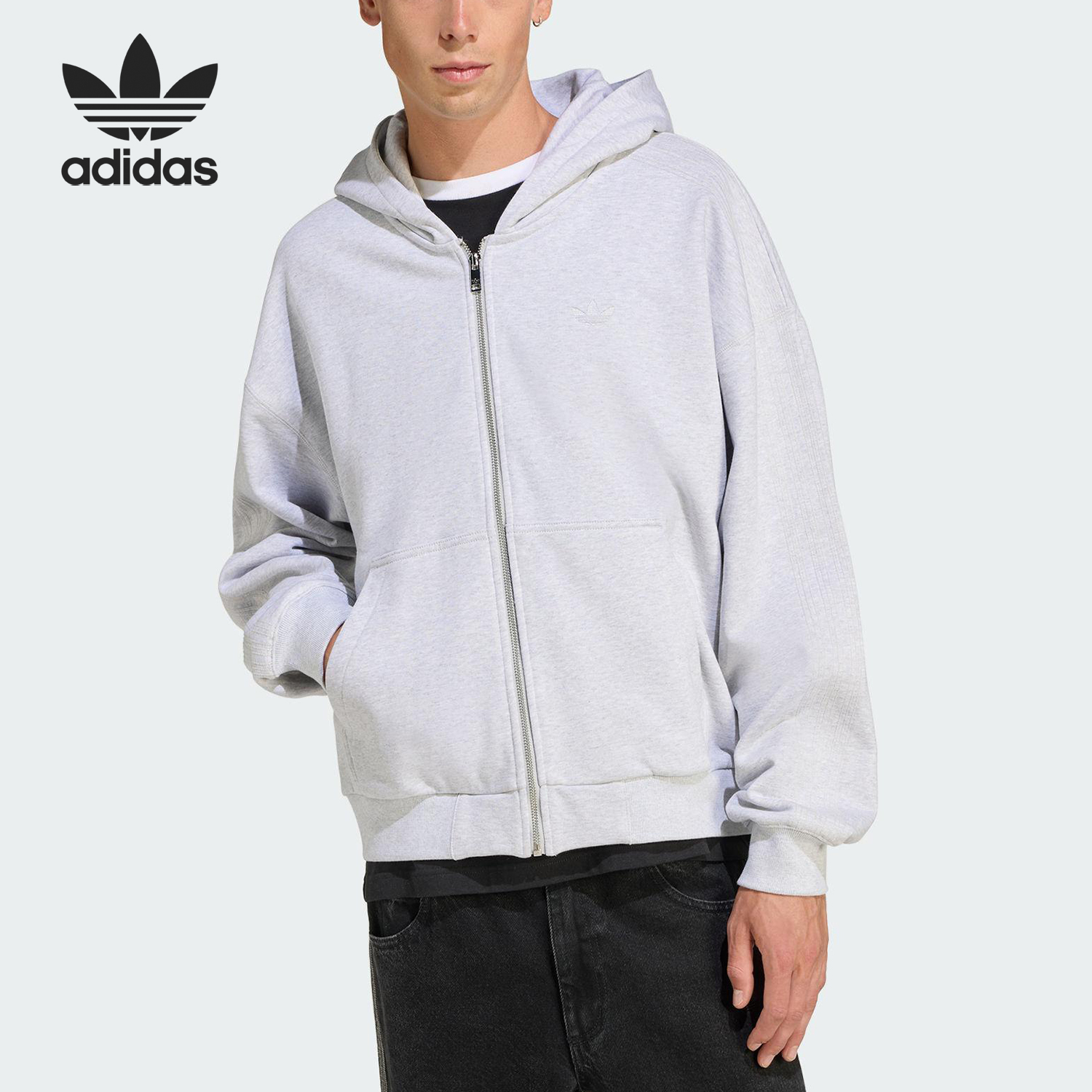Adidas/阿迪达斯官方正品三叶草男士宽松连帽日常休闲外套JW1071
