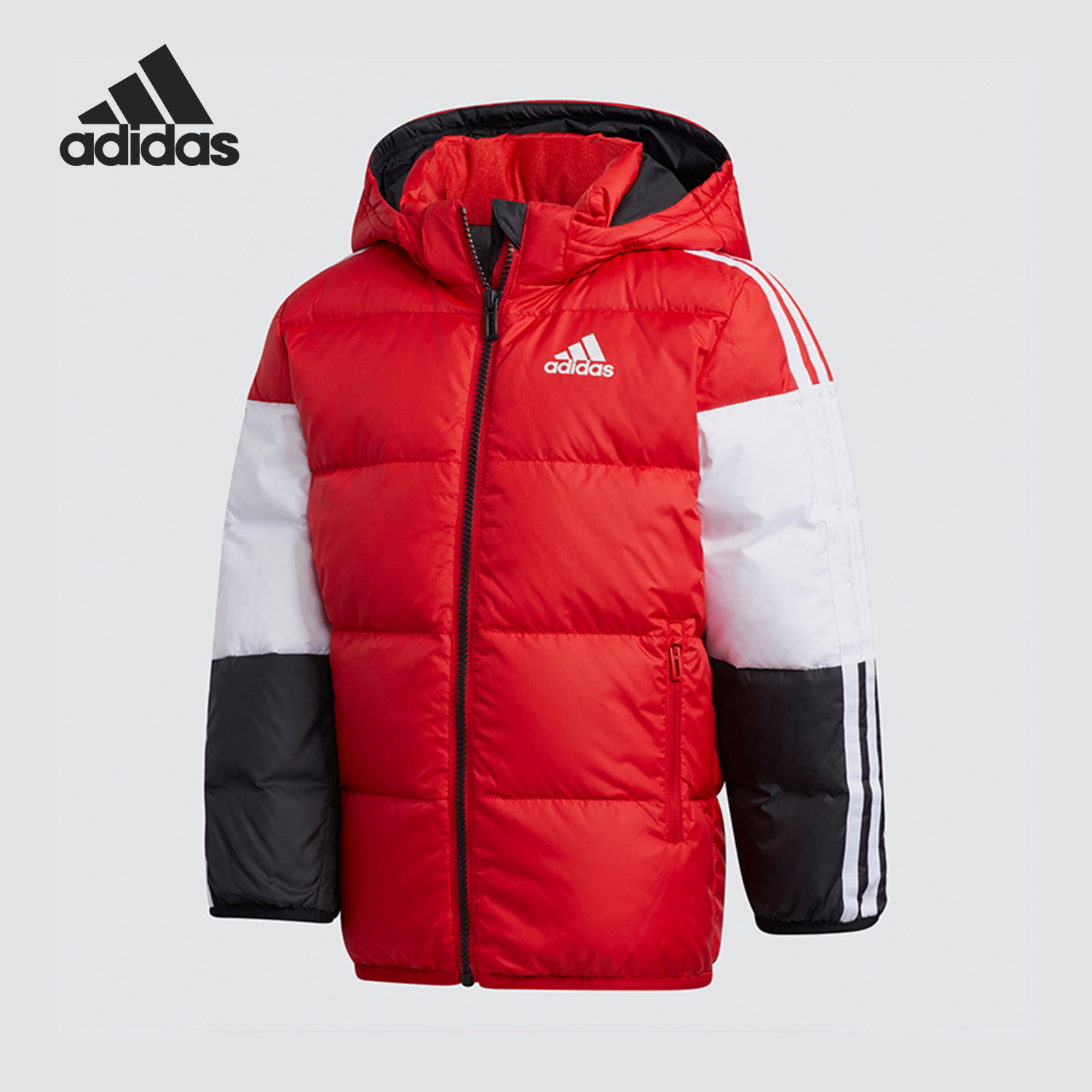 Adidas/阿迪达斯正品冬季小童拼接经典休闲连帽保暖羽绒服GL1333