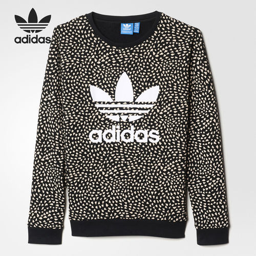 Adidas/阿迪达斯正品三叶草大童女孩黑白波点运动休闲卫衣S96081