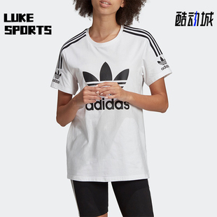 圆领印花透气T恤FJ5378 三叶草女士运动经典 Adidas 阿迪达斯正品