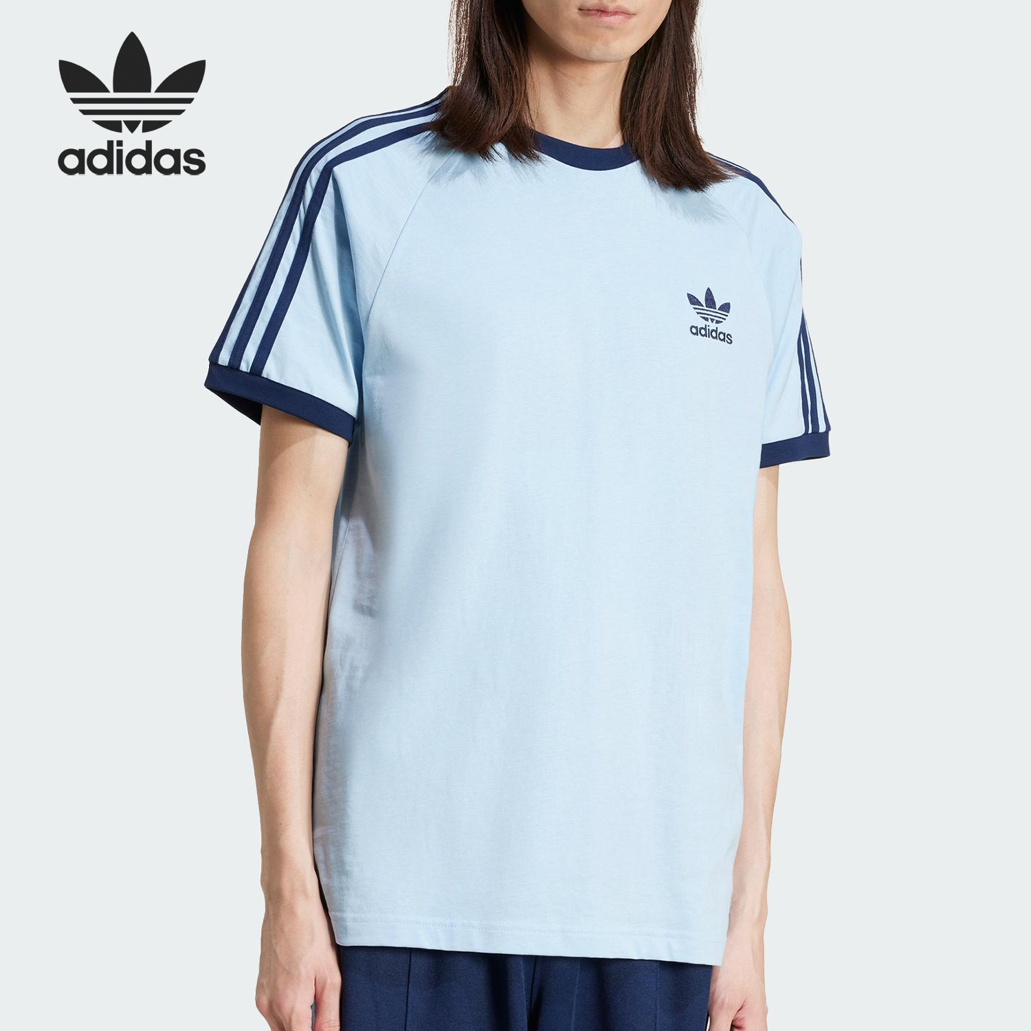 Adidas/阿迪达斯官方正品三叶草男士时尚简约圆领短袖T恤JN7018