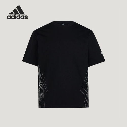 Adidas/阿迪达斯官方正品空新款男黑色轻运动亲柔棉短袖T恤KS2432