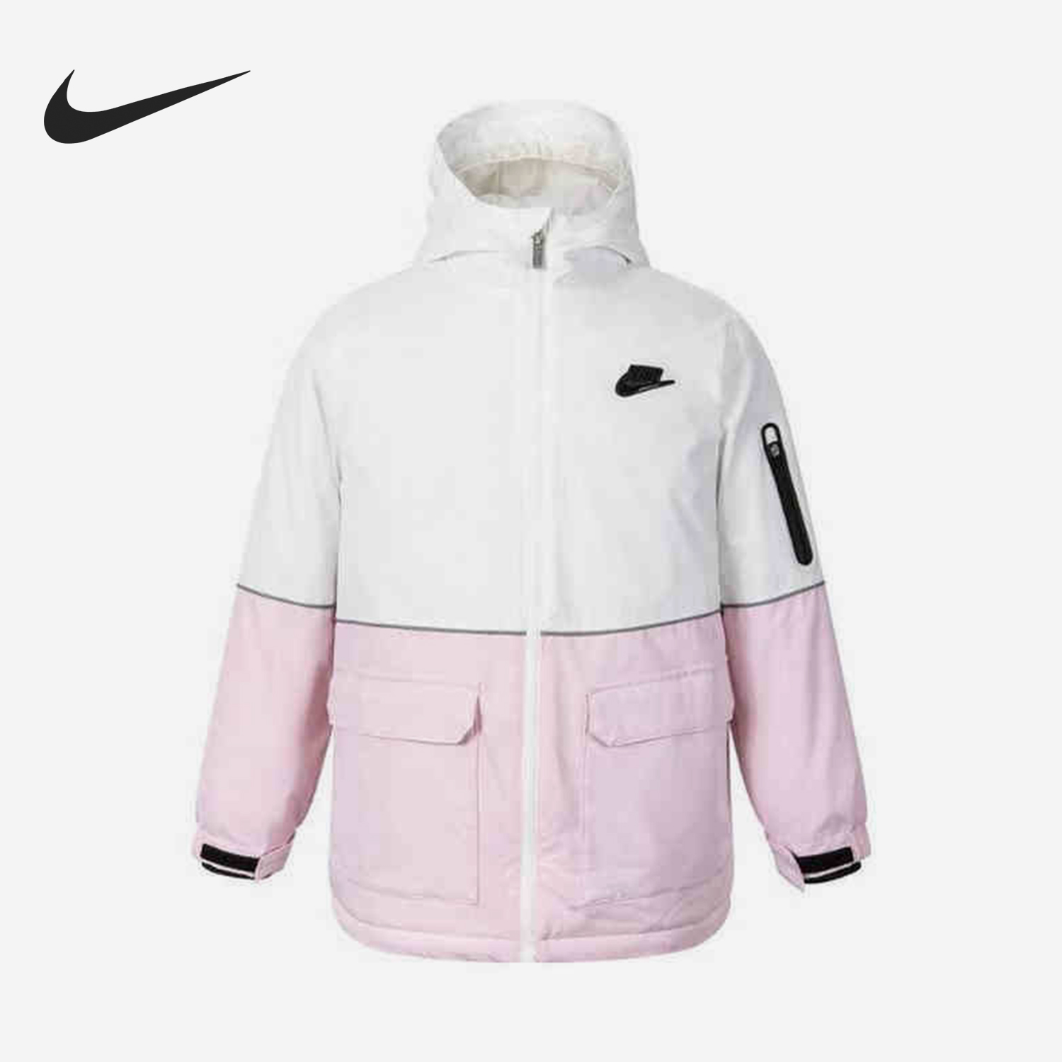 Nike/耐克正品冬季款大童保暖拼接连帽休闲棉服HQ7172-133