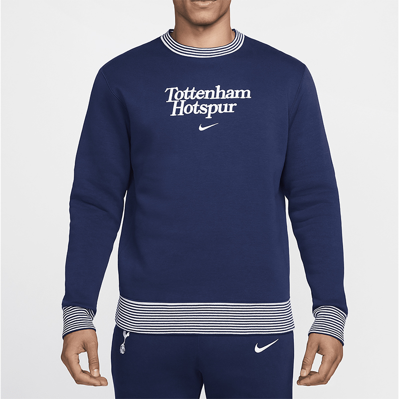 耐克男士加绒足球条纹圆领卫衣