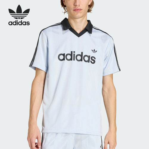 Adidas/阿迪达斯正品三叶草男士球衣风休闲V领短袖T恤KE2453