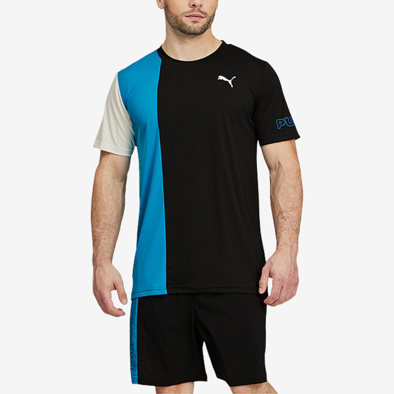 Puma/彪马正品新款男子时尚拼接撞色运动短袖T恤521152-01