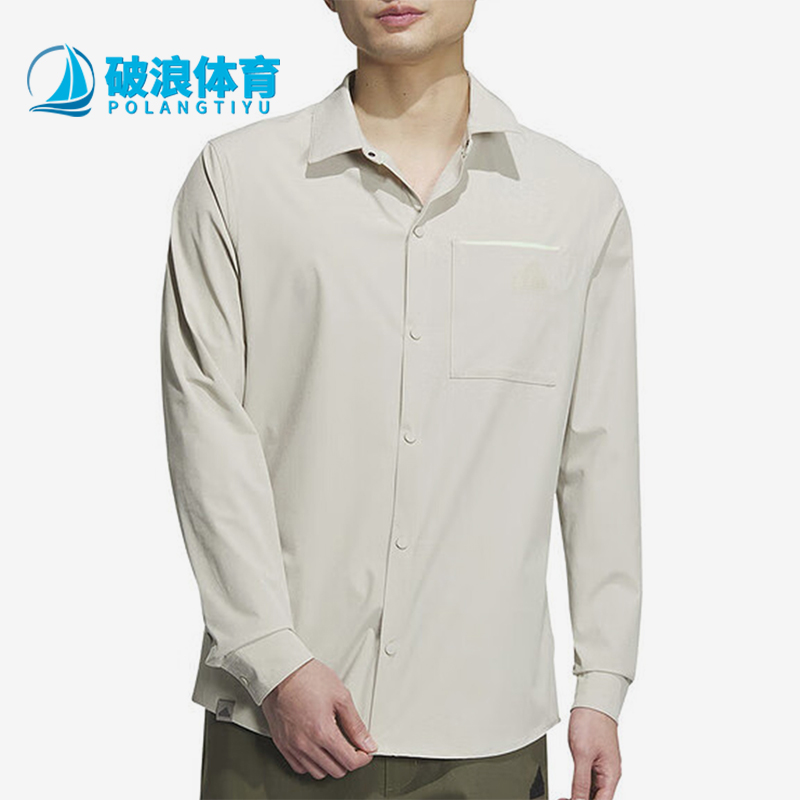 阿迪达斯男士休闲翻领长袖衬衫