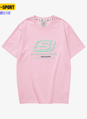 Skechers/斯凯奇正品夏季新款男女透气休闲印花短袖L223U162-00F3