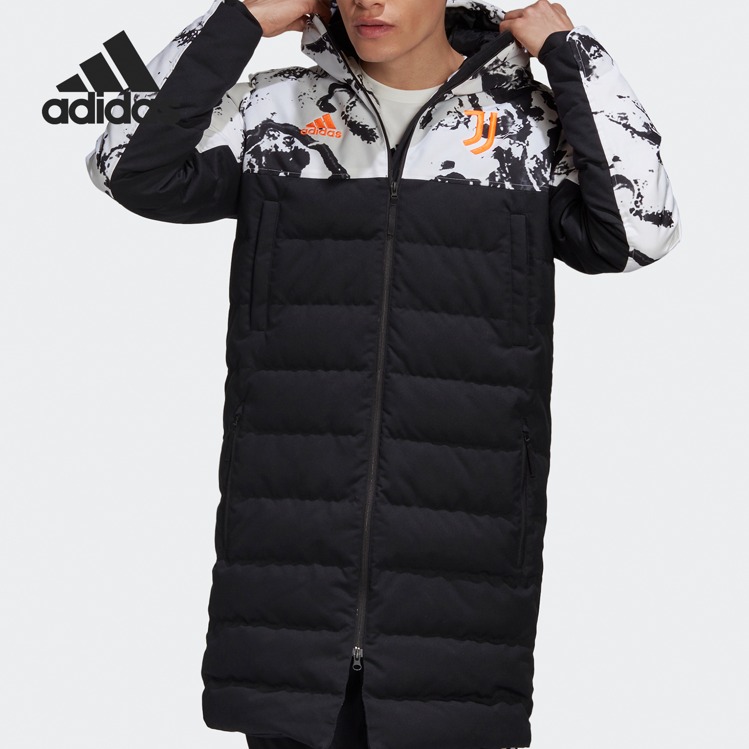Adidas/阿迪达斯官方正品中长款男子足球运动连帽羽绒服FT9924