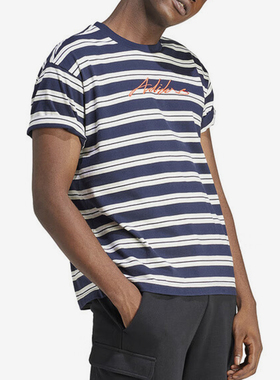 Adidas/阿迪达斯官方正品运动男士条纹时尚圆领休闲短袖T恤IN6483