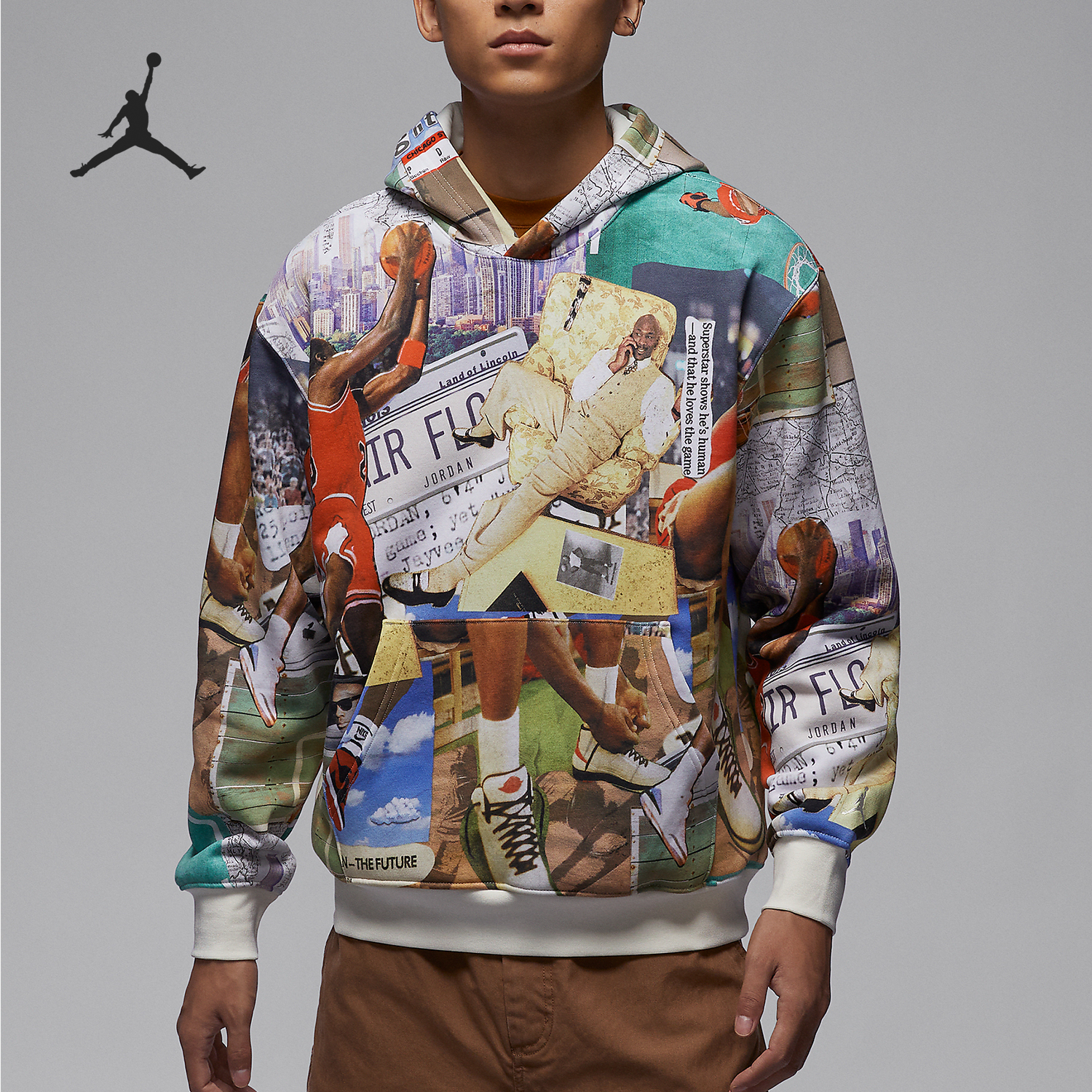 Nike/耐克正品JORDAN男士印花加绒连帽卫衣套头衫FV7298-133