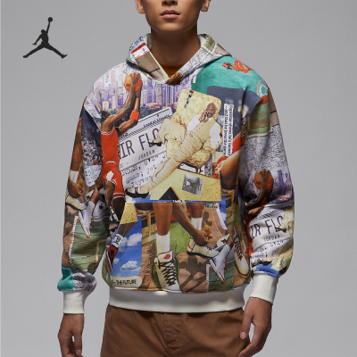 Nike/耐克正品JORDAN男士印花加绒连帽卫衣套头衫FV7298-133