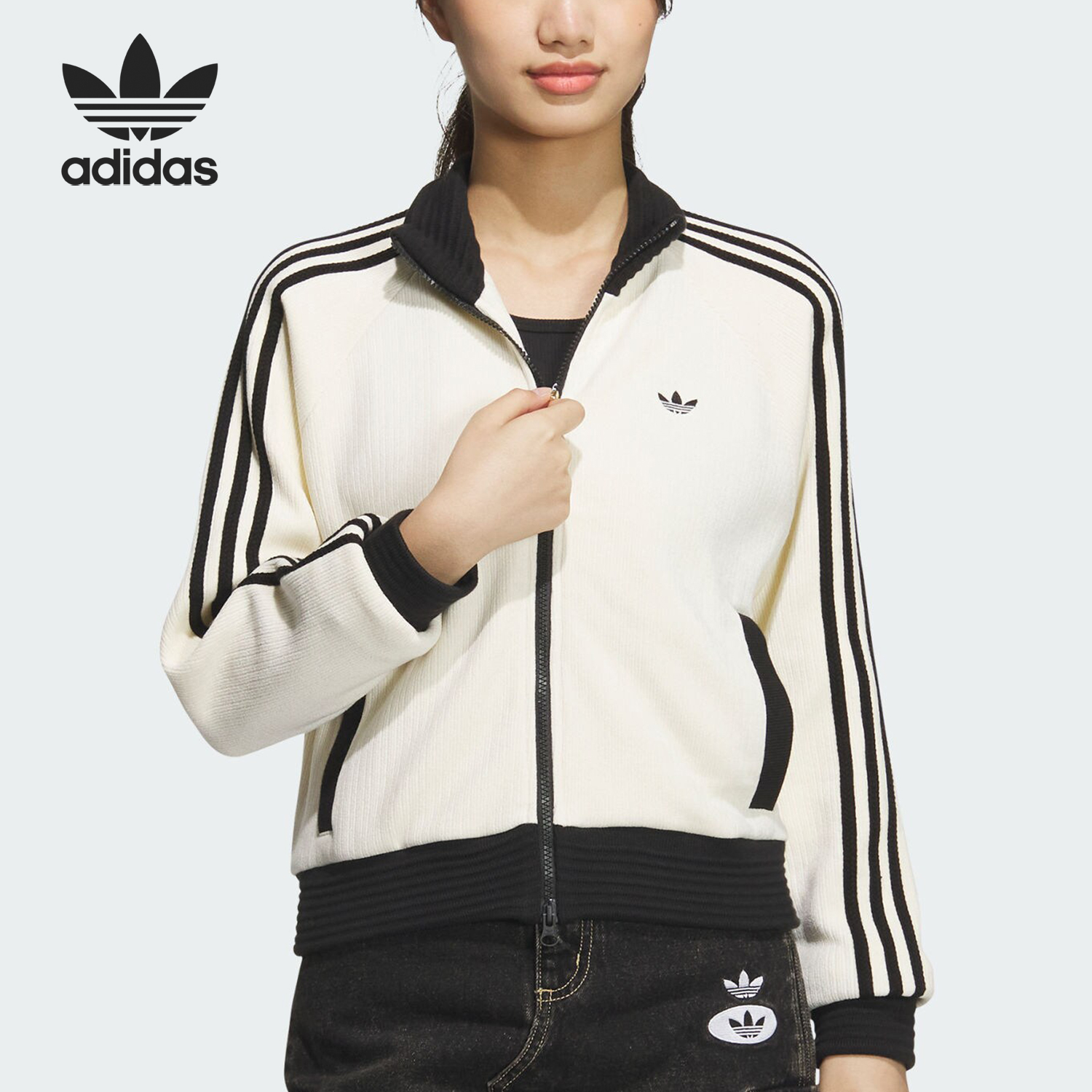 Adidas/阿迪达斯官方正品三叶草女士立领三条纹经典外套JN0722