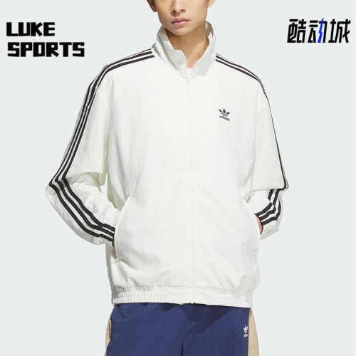Adidas/阿迪达斯正品三叶草男士经典立领三条纹梭织外套KC1455
