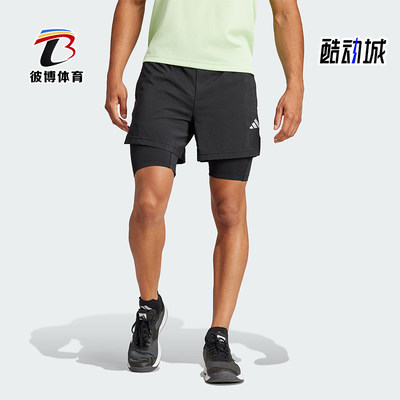 阿迪达斯男士二合一短裤