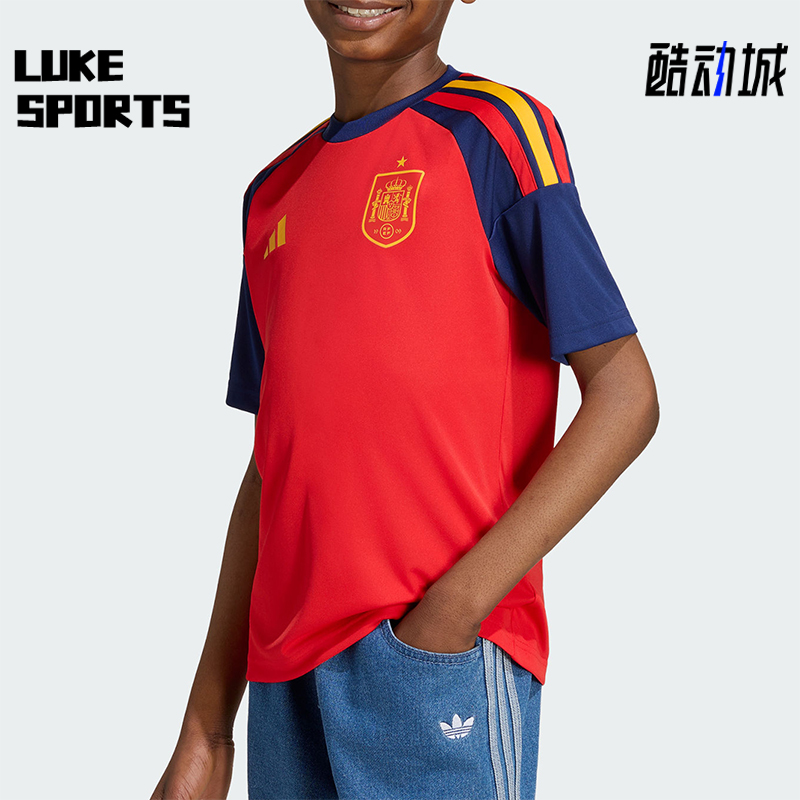 Adidas/阿迪达斯正品夏季大童休闲圆领训练足球球衣短袖T恤JZ5755