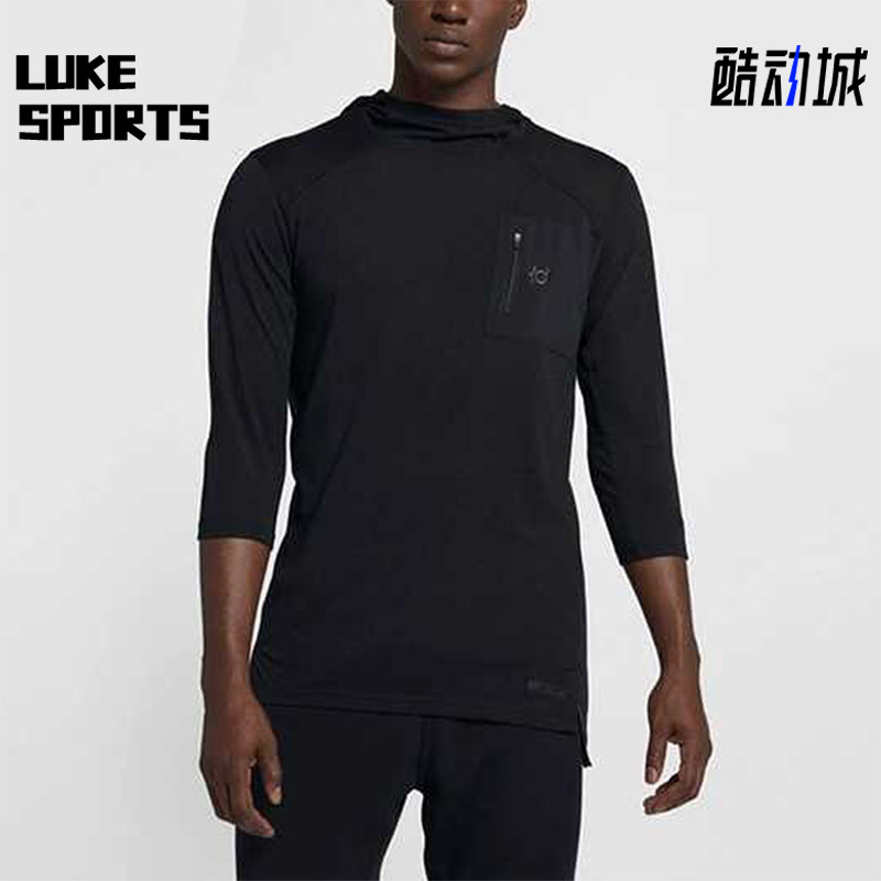 Nike/耐克正品透气新款男士运动休闲简约连帽七分袖T恤AJ0376-010