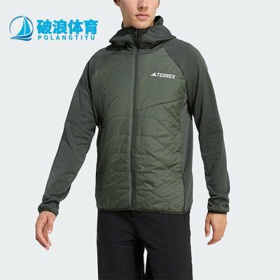 Adidas/阿迪达斯正品2026男士连帽保暖加绒拼接运动棉服KA6947