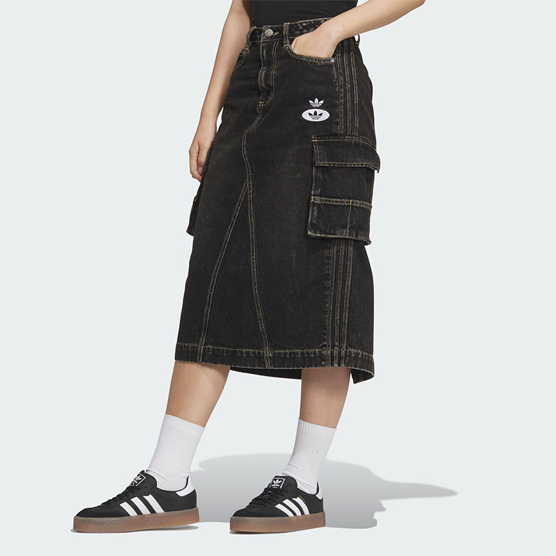 Adidas/阿迪达斯正品三叶草女士工装牛仔运动半身裙JX6864 - 实物图