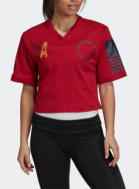 Adidas/阿迪达斯正品2025女士短款V领柔软舒适日常运动T恤DX7792
