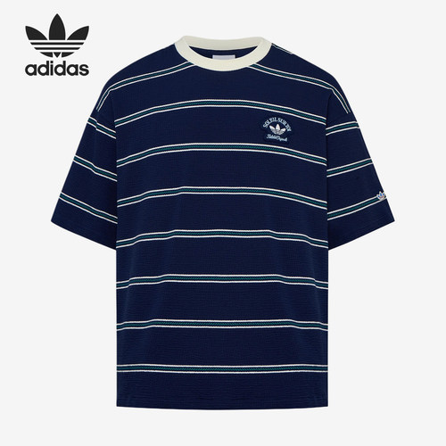 Adidas/阿迪达斯官方正品三叶草男士条纹宽松轻薄短袖T恤KW8248