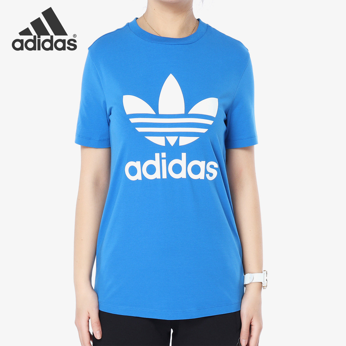 Adidas/阿迪达斯正品新款三叶草女款短袖T恤圆领休闲运动衫DH3132