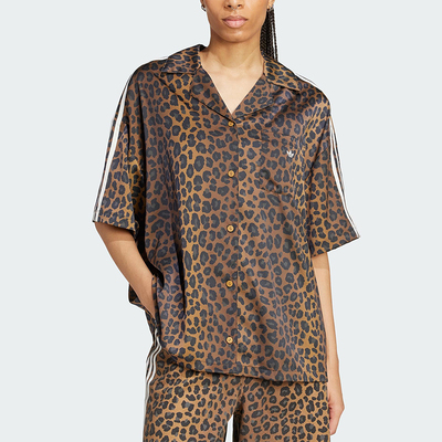 Adidas/阿迪达斯正品三叶草女士经典豹纹缎面时尚翻领衬衫KA2678