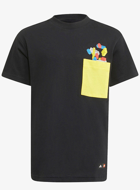 Adidas/阿迪达斯正品夏季新款小童拼接宽松印花短袖H46684