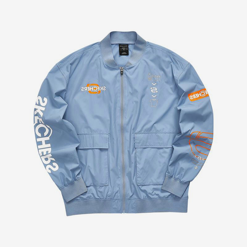 Skechers/斯凯奇正品男女印花翻领运动休闲棒球服外套夹克