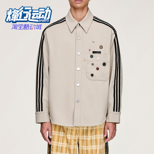 Adidas/阿迪达斯正品三叶草男女休闲长袖宽松条纹运动衬衫KC3141