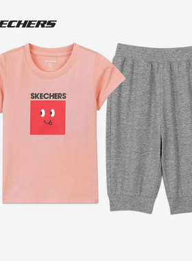 Skechers/斯凯奇正品春季新款男女童针织休闲套装 L221K006