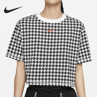 Nike/耐克正品女子千鸟格圆领透气运动短袖T恤 DD5034-100