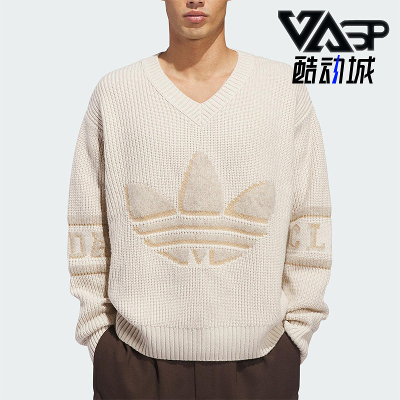 Adidas/阿迪达斯正品三叶草男女日常V领针织运动休闲套头衫IK2975