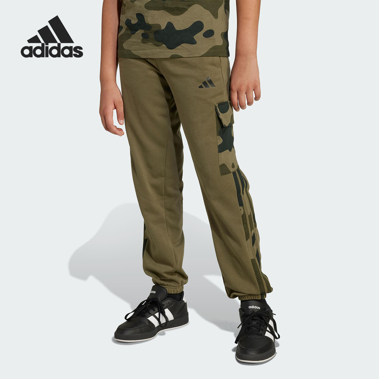 Adidas/阿迪达斯正品J CAMO 3S CGO P大童针织复古训练长裤JN2218