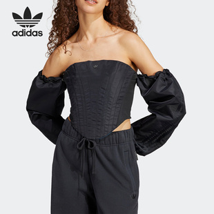 运动紧身露肩上衣HR3426 三叶草男女新款 阿迪达斯正品 Adidas