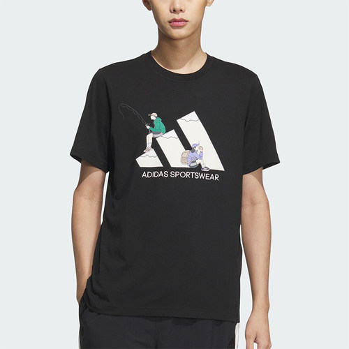 Adidas/阿迪达斯正品2025新款男女同款休闲图案透气圆领T恤KB7748