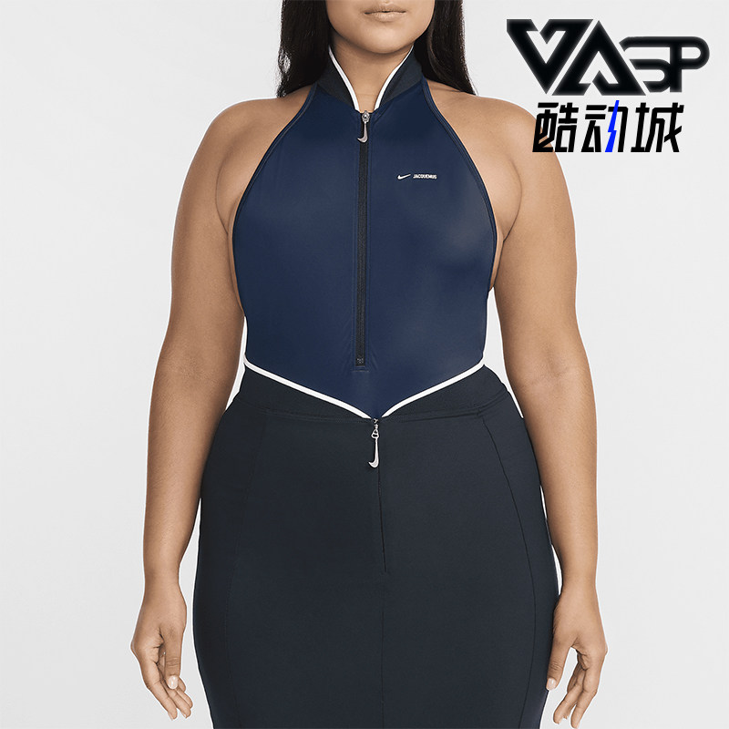 耐克女士透气休闲立领连体泳衣