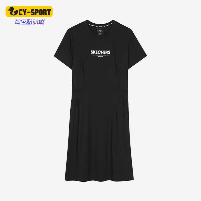 Skechers/斯凯奇正品夏季新款女子休闲针织短袖连衣裙L222W154