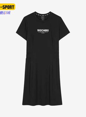 Skechers/斯凯奇正品夏季新款女子休闲针织短袖连衣裙L222W154
