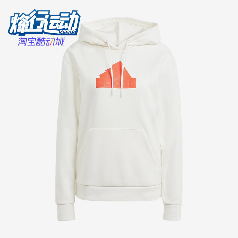 Adidas/阿迪达斯正品徽章长袖连帽女白色经典休闲舒适卫衣IS3639