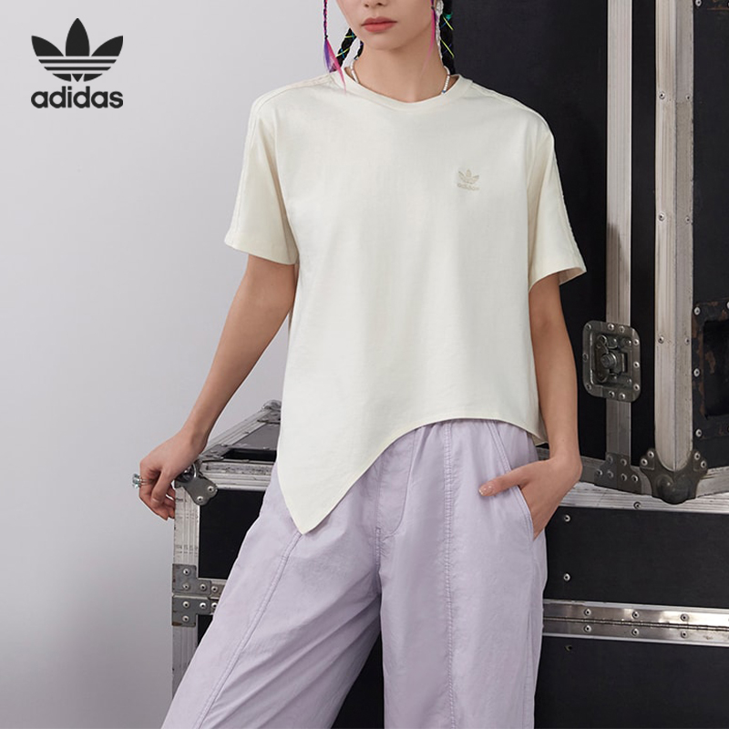 Adidas/阿迪达斯正品夏季三叶草不对称女子运动短袖T恤HD2759