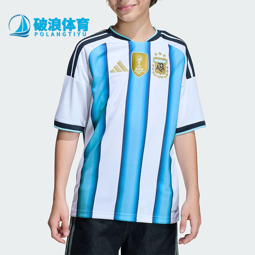 Adidas/阿迪达斯正品阿根廷队大童三条纹足球运动透气短袖KA8119