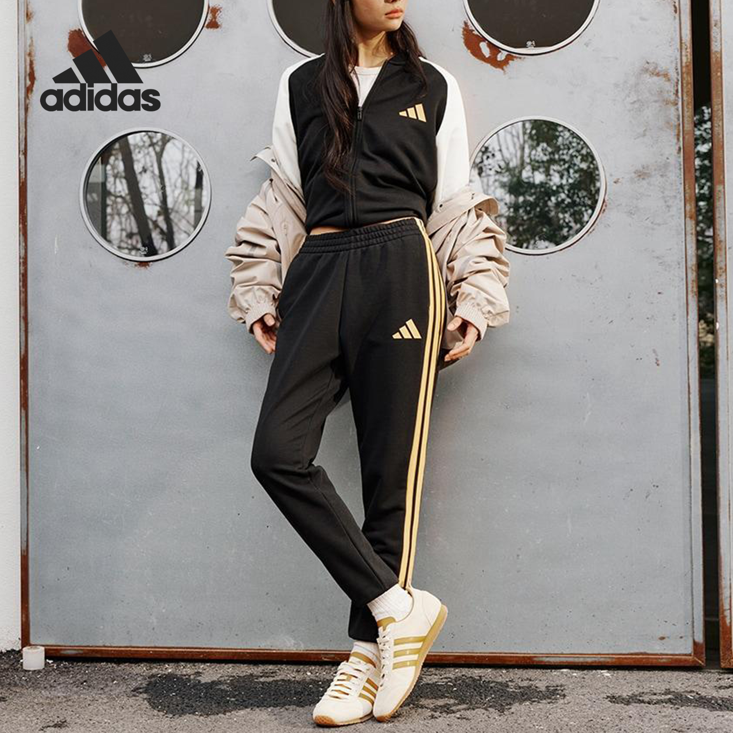 Adidas/阿迪达斯官方正品TRACKSUIT男女运动宽松立领套装JZ0106