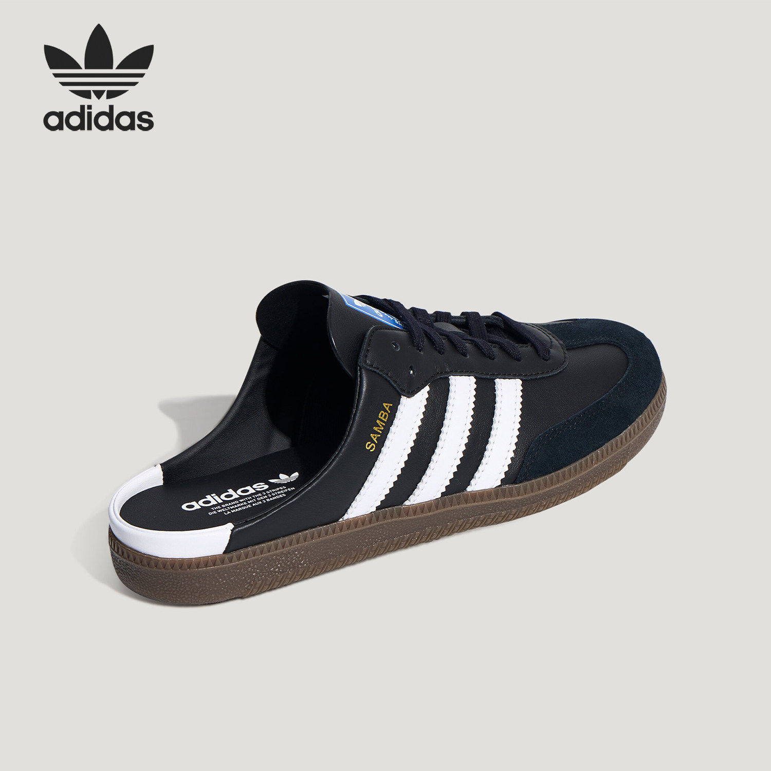 Adidas/阿迪达斯官方正品三叶草SAMBAOGMULE新款黑白色拖鞋LB3815